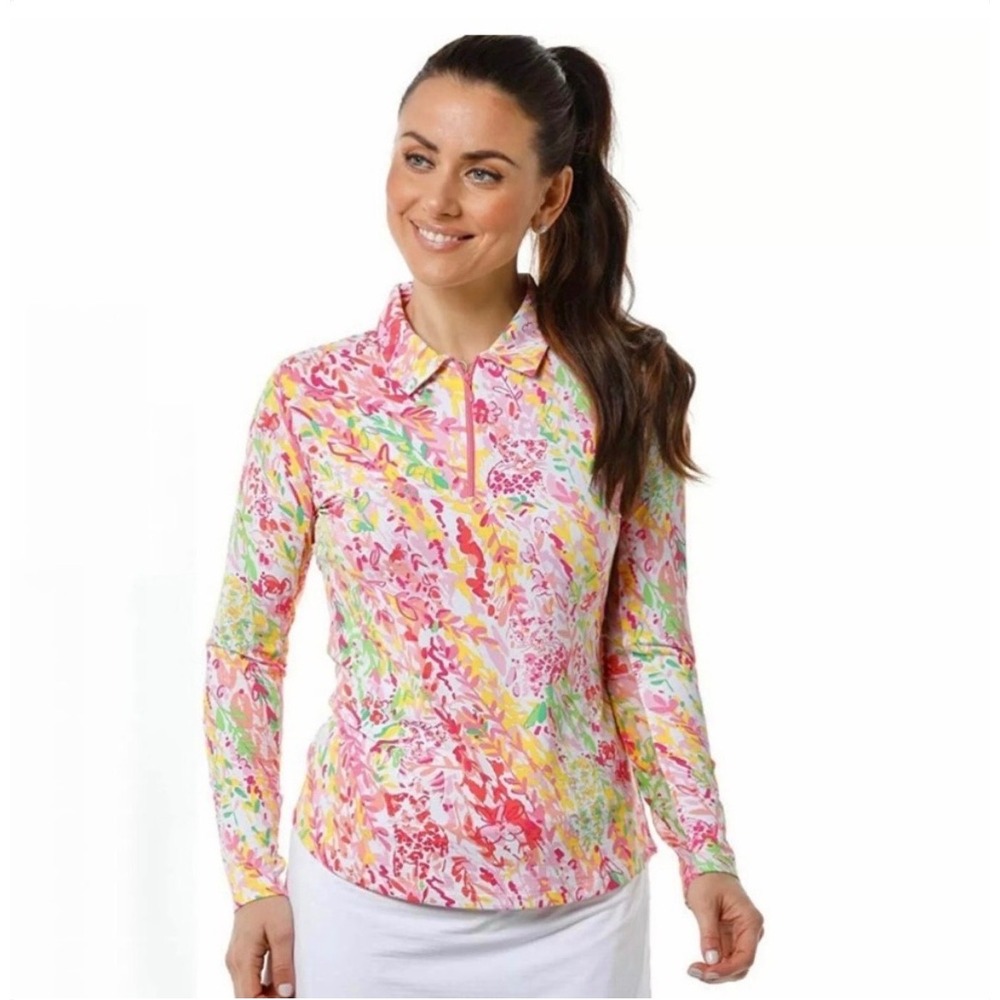 IBKUL Cat Cay print 1/4 zip polo pullover top XS preppy golf tennis pickleball